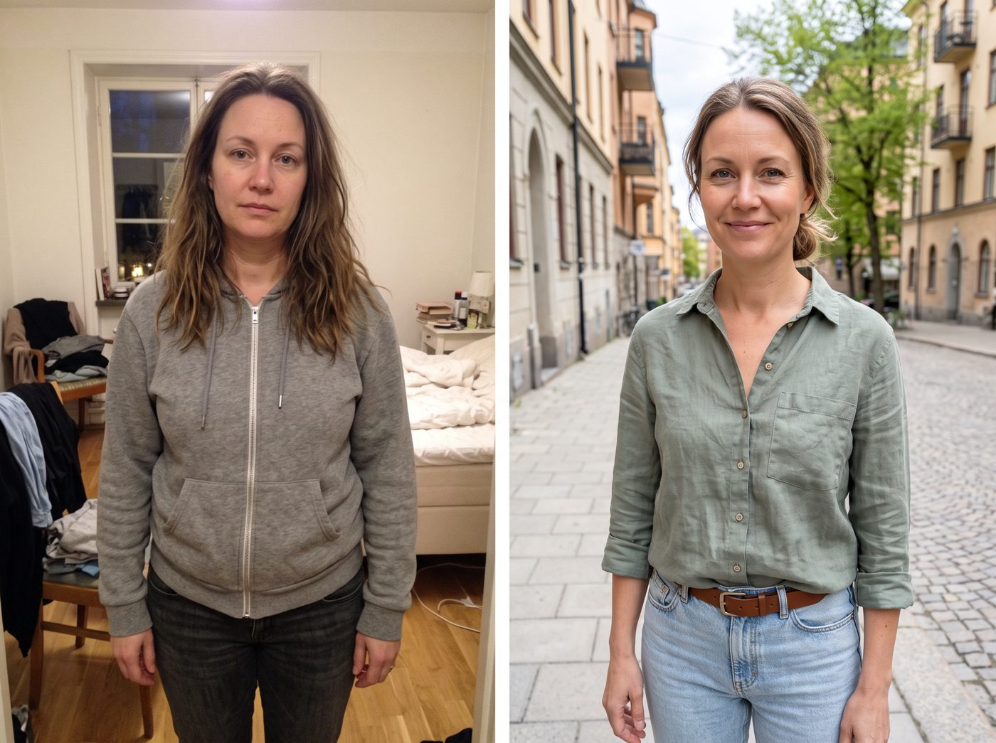 Sara, before and after