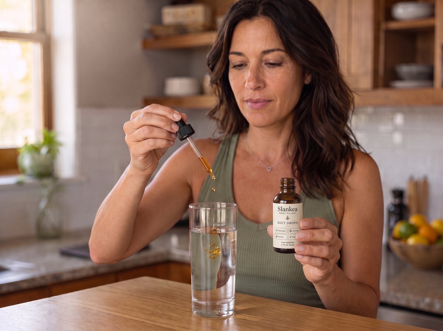 One dropper in a glass of water, before each meal